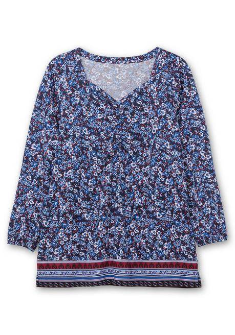 sheego Langarmshirt mit Alloverprint und Herz-Ausschnitt - marine gemustert sheego Tägliche Deals