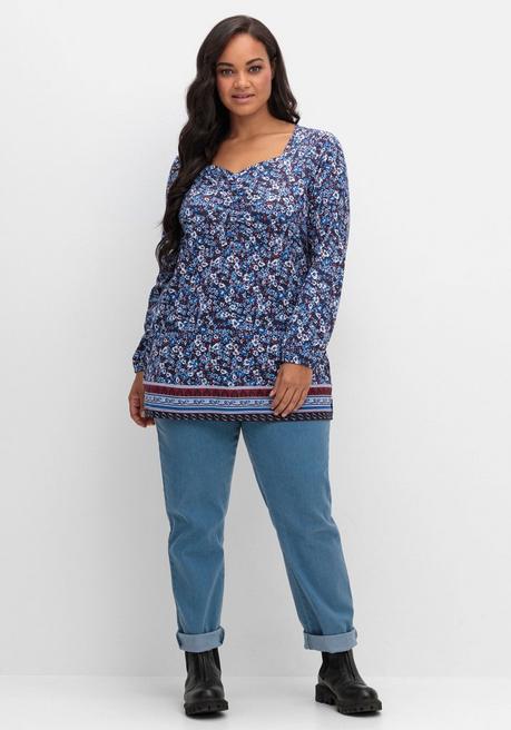sheego Langarmshirt mit Alloverprint und Herz-Ausschnitt - marine gemustert sheego Tägliche Deals