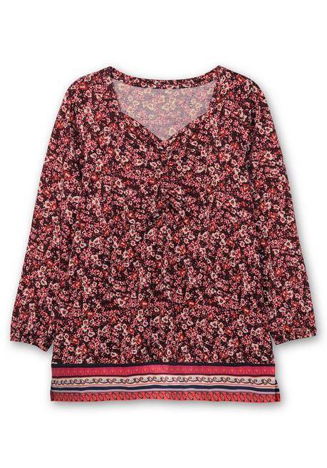 sheego Langarmshirt mit Alloverprint und Herz-Ausschnitt - weinrot gemustert sheego Sonderangebote