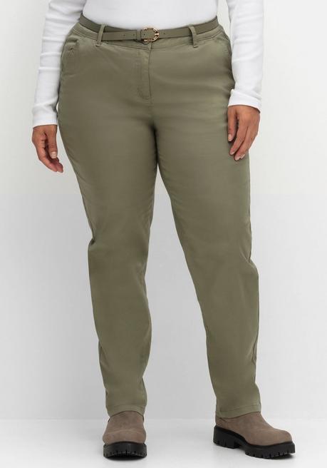 sheego Schmale Chinohose mit Gürtel - khaki sheego Riesige Ersparnisse