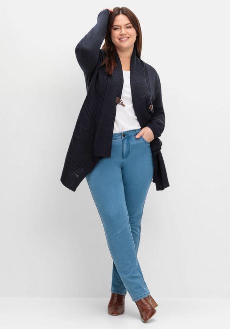 sheego by Joe Browns Longstrickjacke mit Schalkragen und Zipfelsaum - tiefblau sheego VIP-Rabatte