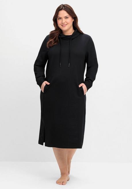 sheego Sweatkleid mit weitem Kragen und Seitentaschen - schwarz sheego Begrenzte Freigabe