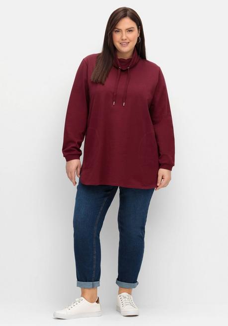 sheego Sweatshirt mit hohem Kragen und Tunnelzug - weinrot sheego Neueste Stile