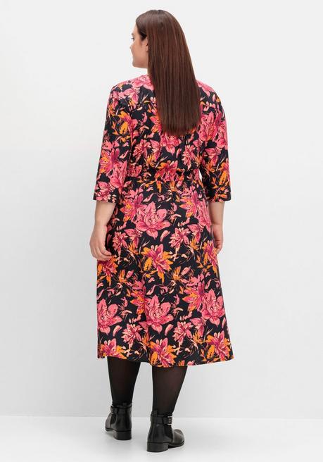 sheego Midikleid aus Crêpe, mit Blumendruck - schwarz gemustert sheego Letzte 2 Tage