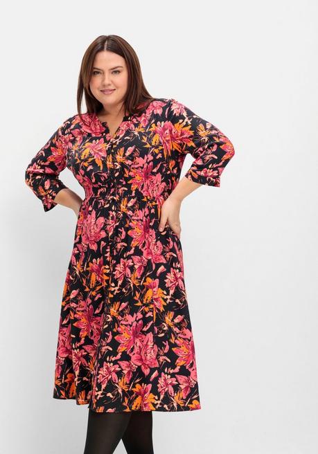 sheego Midikleid aus Crêpe, mit Blumendruck - schwarz gemustert sheego Letzte 2 Tage