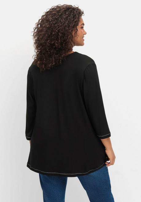 sheego 3/4-Arm-Shirt in leichter A-Linie, mit TENCEL™ Lyocell - schwarz sheego Bis zu 65% Rabatt