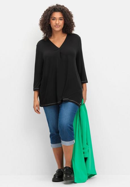 sheego 3/4-Arm-Shirt in leichter A-Linie, mit TENCEL™ Lyocell - schwarz sheego Bis zu 65% Rabatt