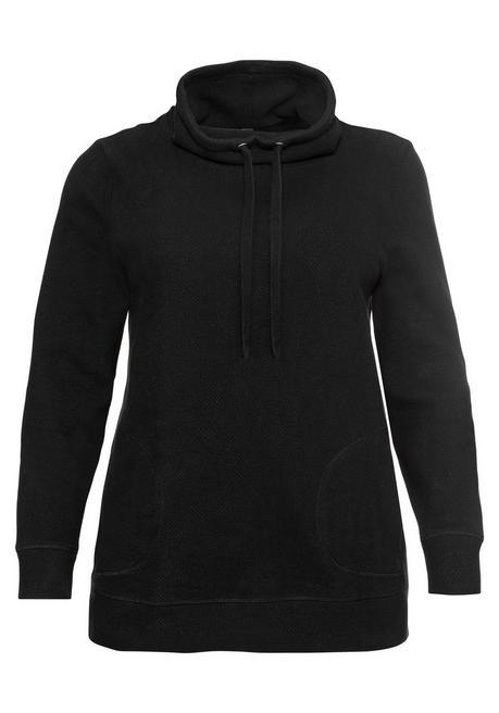 sheego Sweatshirt mit Stehkragen, in Waffelpiqué-Optik - schwarz sheego Nur für heute