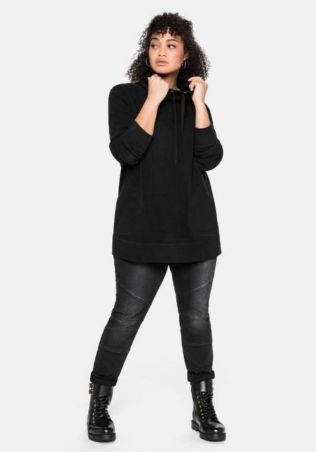 sheego Sweatshirt mit Stehkragen, in Waffelpiqué-Optik - schwarz sheego Nur für heute