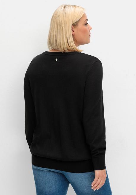 sheego Pullover aus leichtem Strick, mit Rundhalsausschnitt - schwarz sheego Discount Store für neue Produkte