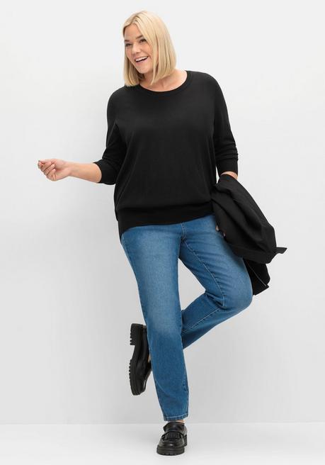 sheego Pullover aus leichtem Strick, mit Rundhalsausschnitt - schwarz sheego Discount Store für neue Produkte