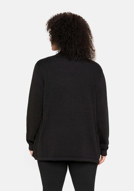sheego Strickjacke mit schmalem Schalkragen, offene Form - schwarz sheego Fabrikladen