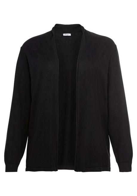 sheego Strickjacke mit schmalem Schalkragen, offene Form - schwarz sheego Fabrikladen
