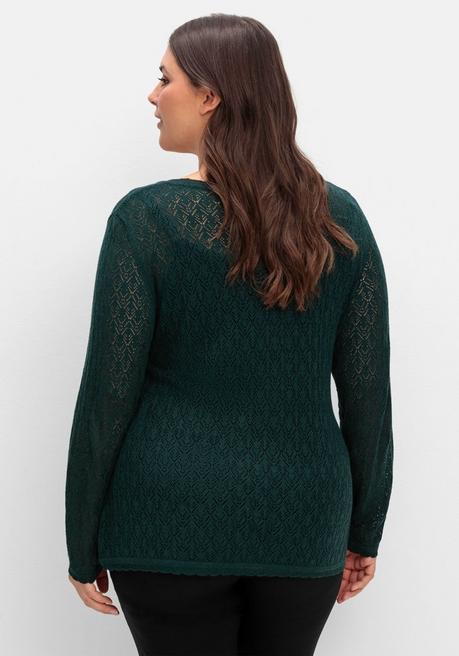 sheego Pullover aus Ajourstrick, in Wickeloptik - tiefgrün sheego Begrenzt auf 3 Tage