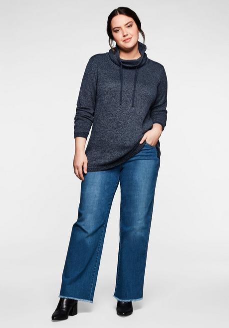 sheego Pullover mit weitem Kragen, in melierter Optik - nachtblau sheego Online
