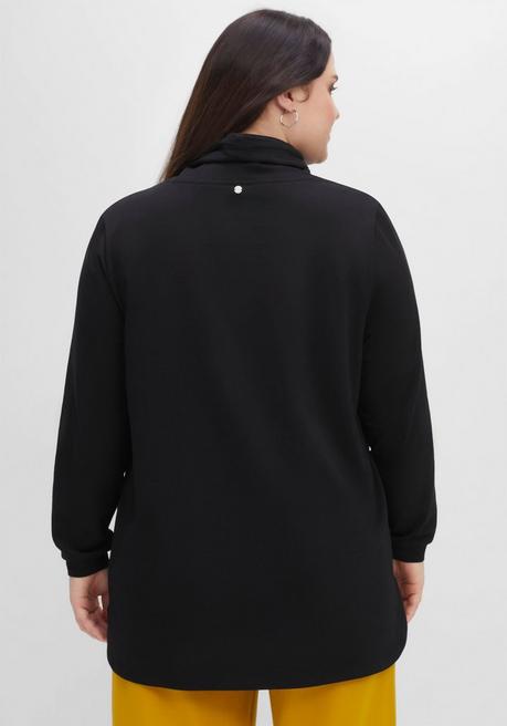 sheego Sweatshirt mit hohem Kragen und Tunnelzug - schwarz sheego Outlet