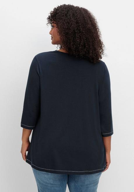 sheego 3/4-Arm-Shirt in leichter A-Linie, mit TENCEL™ Lyocell - tiefblau sheego Angebote