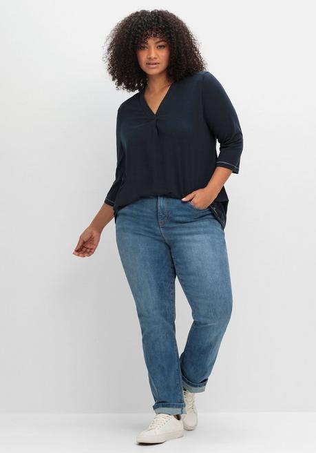 sheego 3/4-Arm-Shirt in leichter A-Linie, mit TENCEL™ Lyocell - tiefblau sheego Angebote