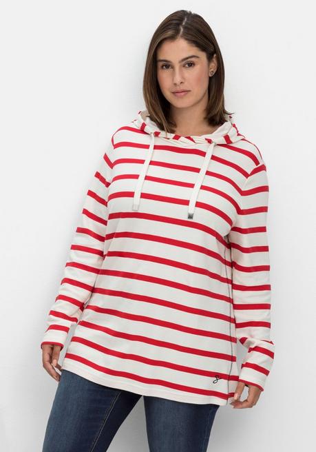 sheego Gestreiftes Langarmshirt mit Kapuze - offwhite gestreift sheego Fabrikverkauf