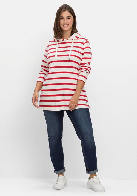 sheego Gestreiftes Langarmshirt mit Kapuze - offwhite gestreift sheego Fabrikverkauf