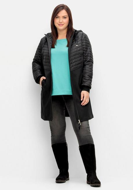 sheego Softshellmantel mit Kapuze, im Materialmix - schwarz sheego Kostenloser Versand