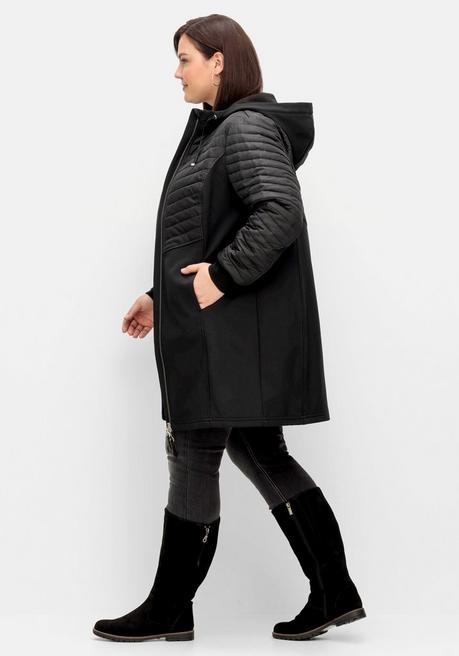 sheego Softshellmantel mit Kapuze, im Materialmix - schwarz sheego Kostenloser Versand