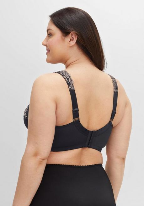 sheego Bügel-BH mit Stickereispitze und Mesh-Einsätzen - schwarz+taupe sheego Blitzangebot