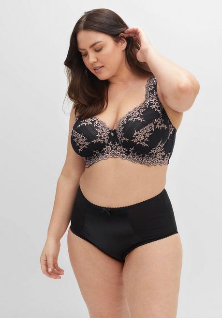 sheego Bügel-BH mit Stickereispitze und Mesh-Einsätzen - schwarz+taupe sheego Blitzangebot