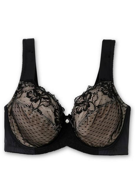sheego Bügel-BH mit Spitze und Kontrastfutter aus Mesh - schwarz+taupe sheego Saisonale Angebote