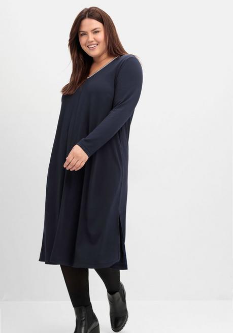 sheego Midikleid in A-Linie, mit Perlendeko am Ausschnitt - tiefblau sheego Clearance-Verkauf