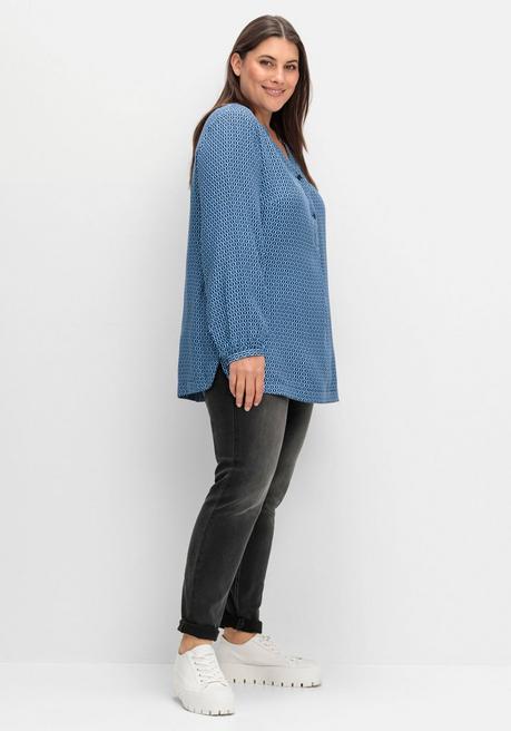 sheego Longtunika mit Minimaldruck und Knopfleiste - tiefblau gemustert sheego Fabrikladen