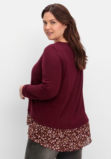 sheego by Joe Browns Longshirt aus Feinstrick, mit Chiffonfutter - weinrot sheego Begrenzt auf 3 Tage
