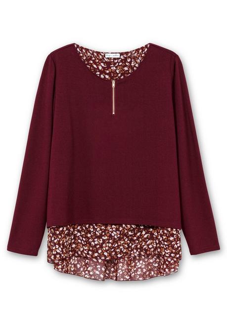 sheego by Joe Browns Longshirt aus Feinstrick, mit Chiffonfutter - weinrot sheego Begrenzt auf 3 Tage