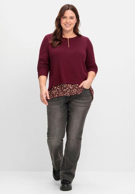 sheego by Joe Browns Longshirt aus Feinstrick, mit Chiffonfutter - weinrot sheego Begrenzt auf 3 Tage
