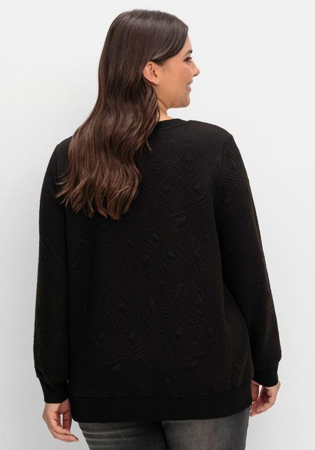 sheego Sweatshirt mit Steppmuster und V-Ausschnitt - schwarz sheego Speichern exportieren