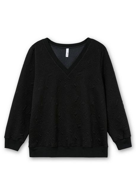 sheego Sweatshirt mit Steppmuster und V-Ausschnitt - schwarz sheego Speichern exportieren