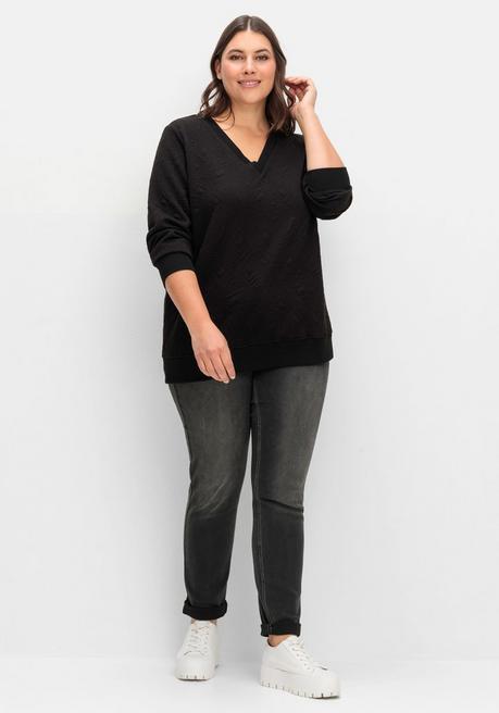 sheego Sweatshirt mit Steppmuster und V-Ausschnitt - schwarz sheego Speichern exportieren