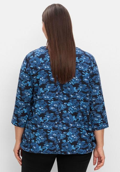 sheego 3/4-Arm-Shirt mit floralem Alloverdruck - tiefblau gemustert sheego Black Friday Preise
