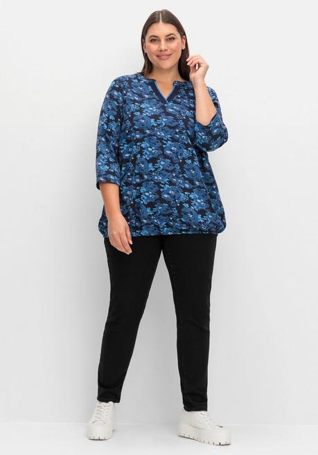 sheego 3/4-Arm-Shirt mit floralem Alloverdruck - tiefblau gemustert sheego Black Friday Preise