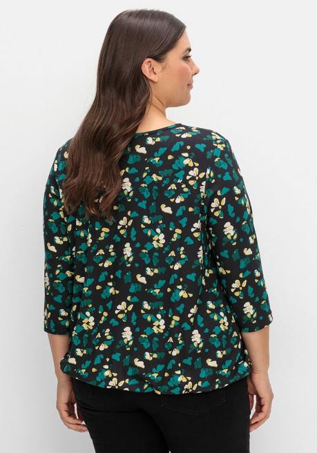 sheego 3/4-Arm-Shirt mit floralem Alloverdruck - schwarz gemustert sheego zollfrei