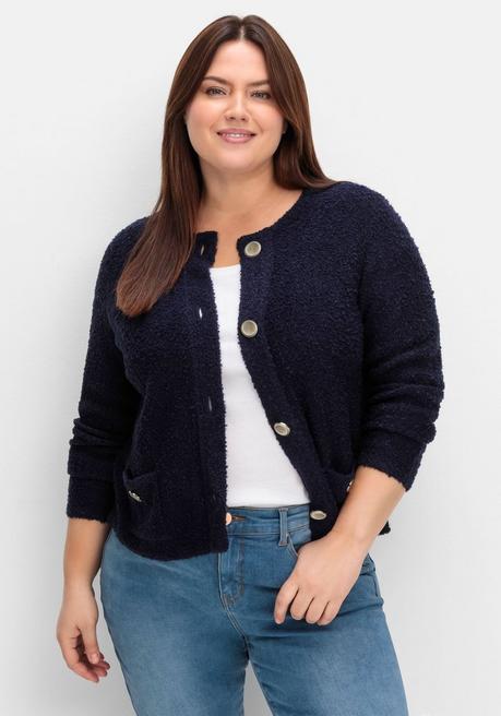 sheego Kurze Strickjacke aus weichem Bouclé - tiefblau sheego Rabatte dieses Monats