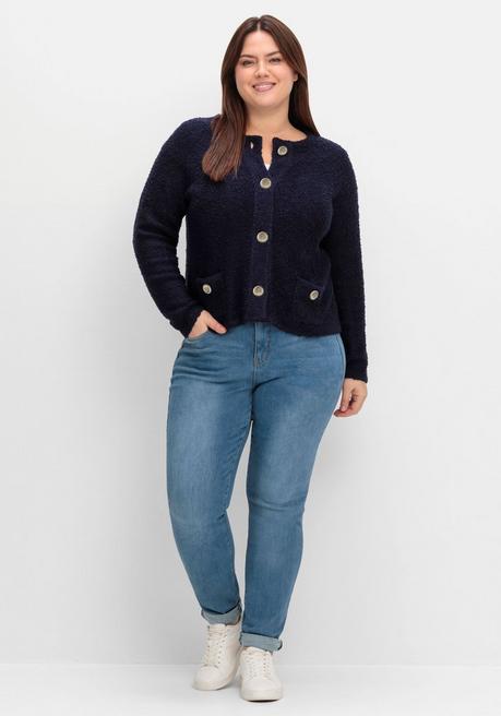 sheego Kurze Strickjacke aus weichem Bouclé - tiefblau sheego Rabatte dieses Monats