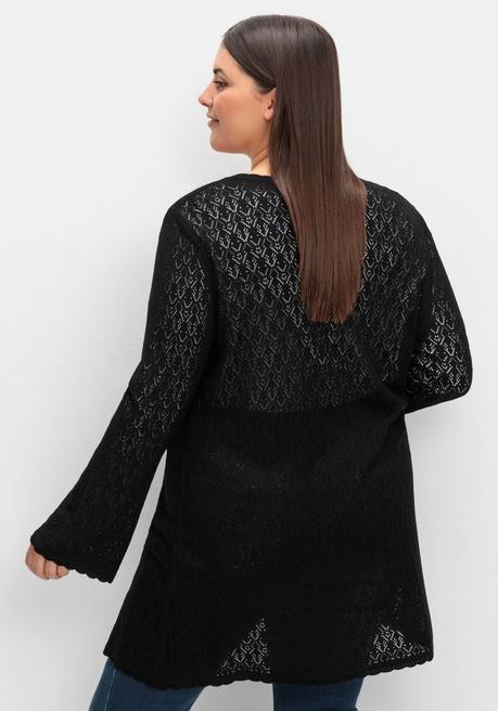 sheego Lange Ajour-Strickjacke mit Bindeband - schwarz sheego 2025