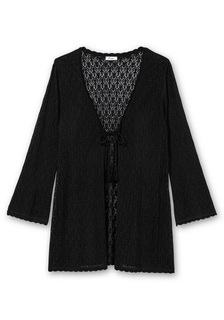 sheego Lange Ajour-Strickjacke mit Bindeband - schwarz sheego 2025