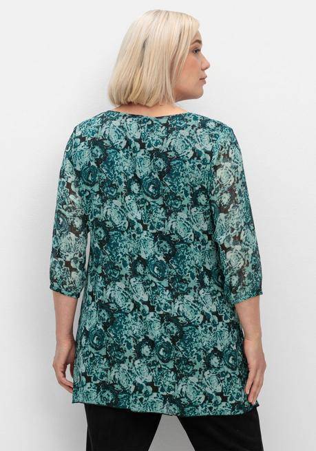 sheego Lange Tunika aus bedrucktem Chiffon, gefüttert - jade gemustert sheego Verkauf
