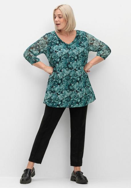 sheego Lange Tunika aus bedrucktem Chiffon, gefüttert - jade gemustert sheego Verkauf