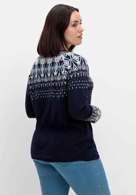 sheego Jacquard-Pullover mit Norwegermuster - marine gemustert sheego im Angebot