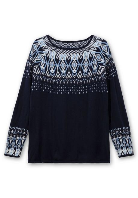 sheego Jacquard-Pullover mit Norwegermuster - marine gemustert sheego im Angebot