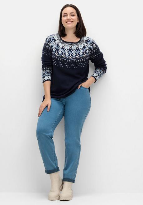 sheego Jacquard-Pullover mit Norwegermuster - marine gemustert sheego im Angebot