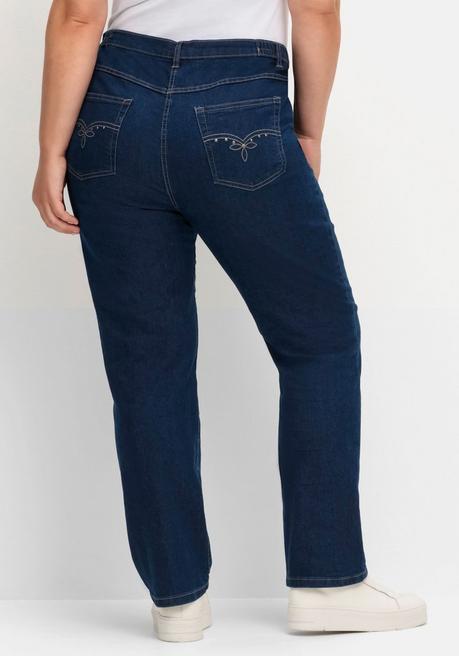 sheego Gerade Jeans mit seitlichem Stretchbund - dark blue Denim sheego Schlussverkauf